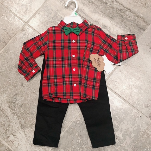 2-Piece Boys Holiday Outfit Plaid Red & Black from Baby Essentials Size 18M NWT - Picture 8 of 9